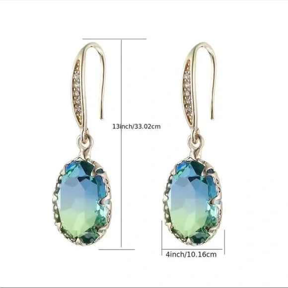 New Bright Oval Gemstone Pendant Temperament Tourmaline Earrings - Picture 5 of 8